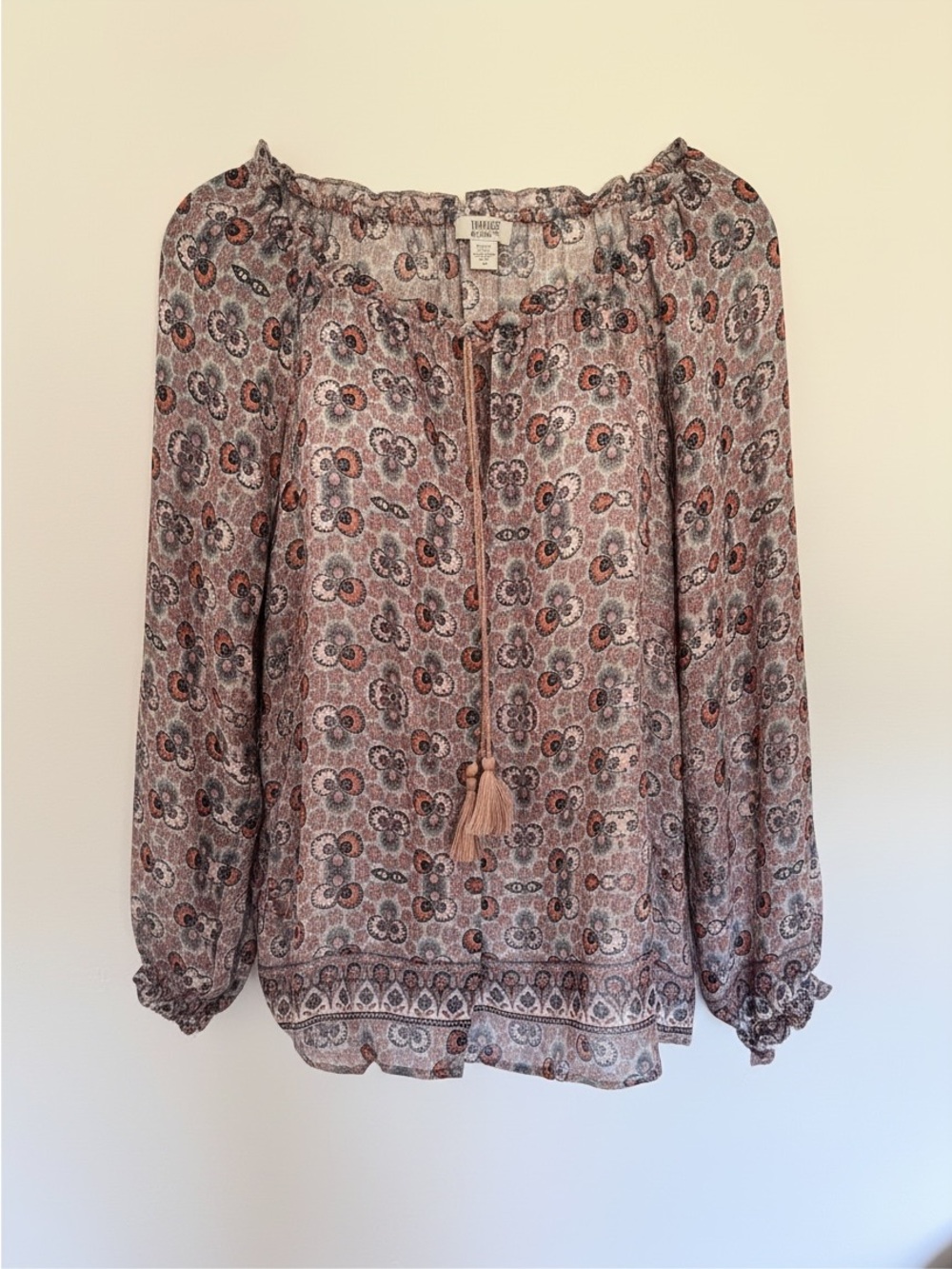 Vintage America Pink Floral Paisley Peasant Blouse